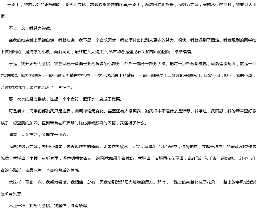 2019中考滿分作文：不止一次，我努力嘗試過